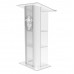 FixtureDisplays® Clear Acrylic Plexiglass Lucite Podium Curved Brushed Stainless Steel Sides Pulpit Lectern With Pray Hand 14307+12152
